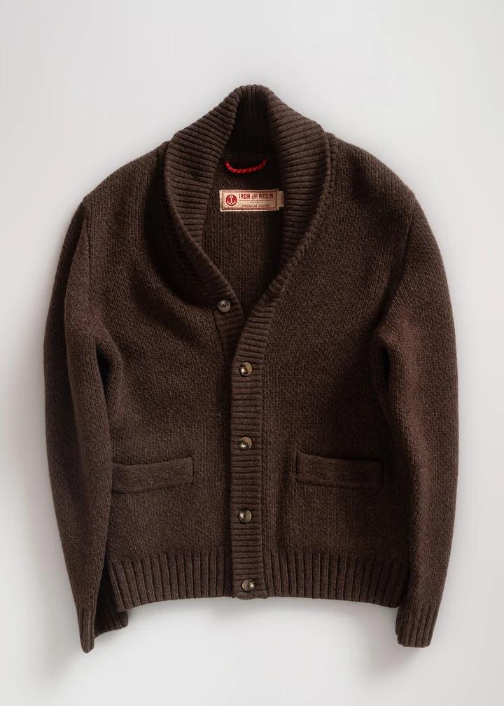 Iron E Resin Cabin Shawl Collar Sweater Brown