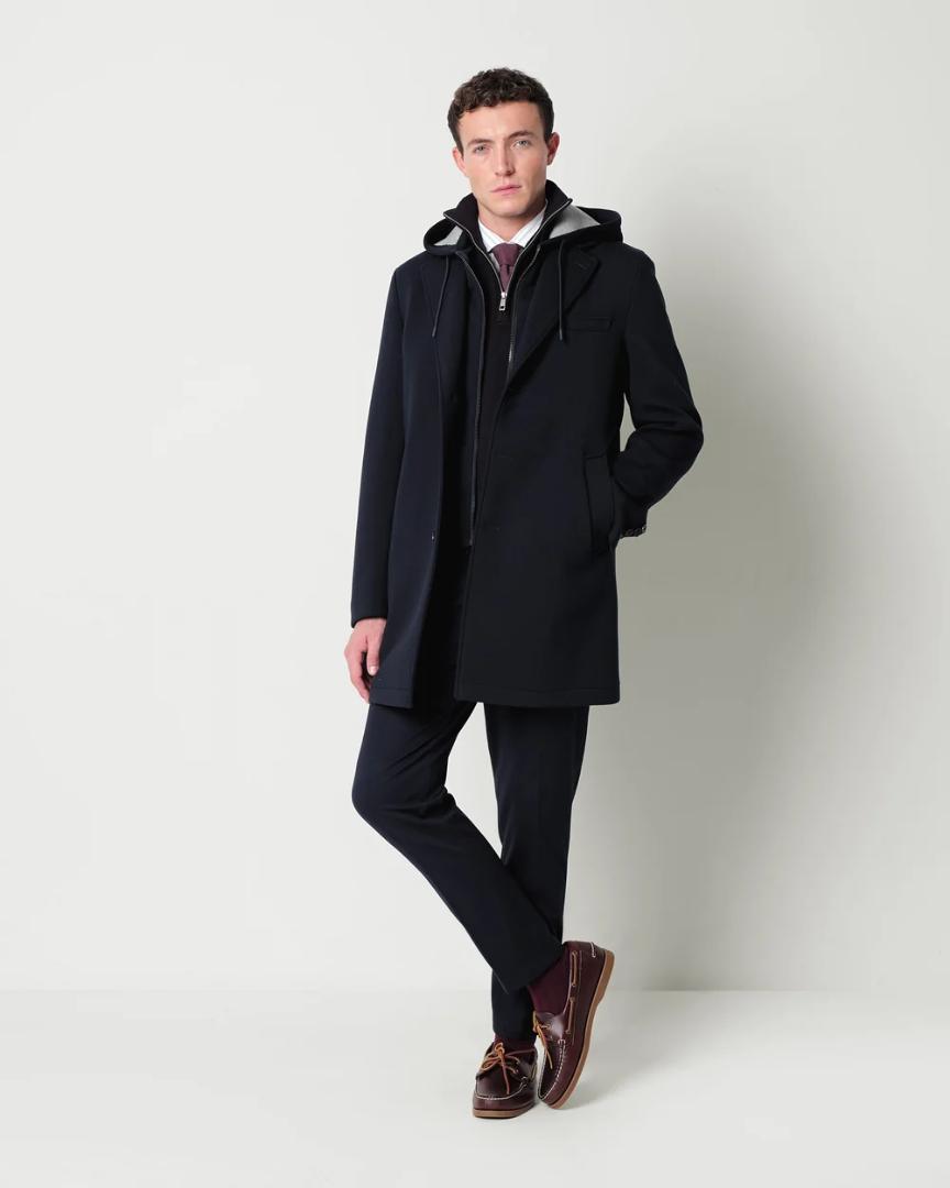 Manuel Ritz cappotto con cappuccio twill in jersey accoppiato Blu