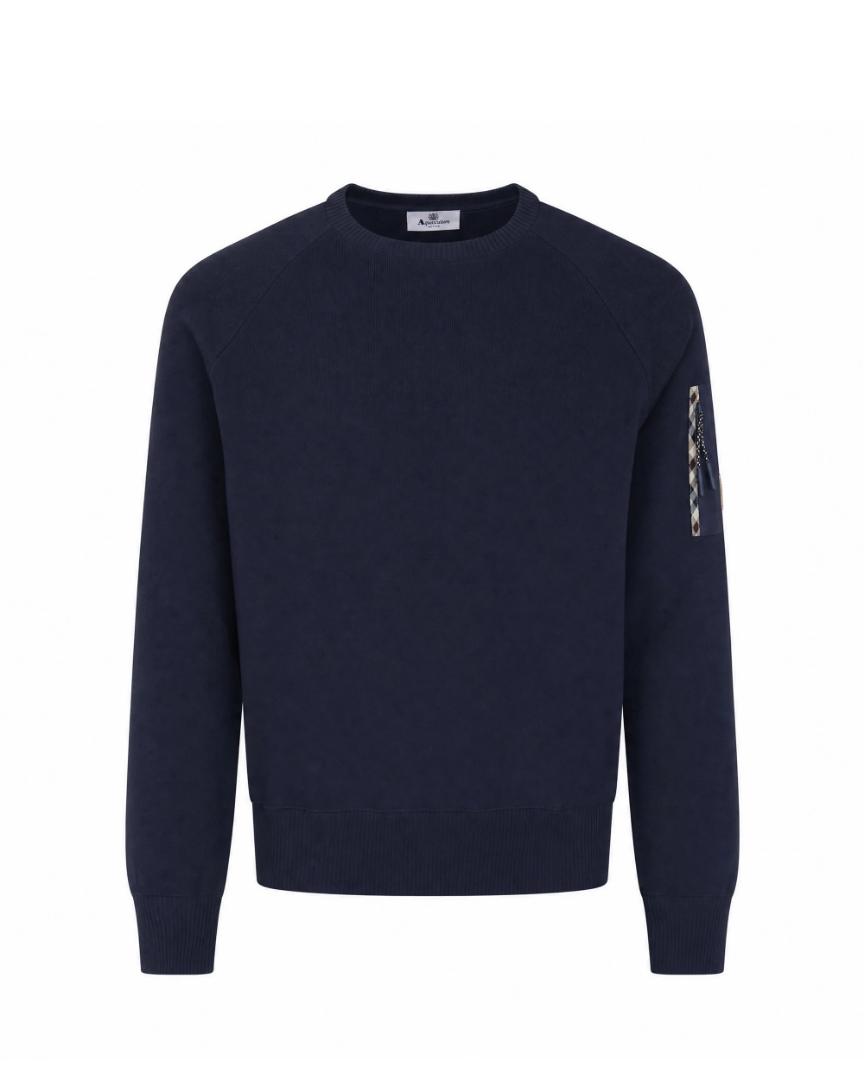 ext-200722-1-10-1787834506 Aquascutum Cotton Knit Crewneck Sweater Navy